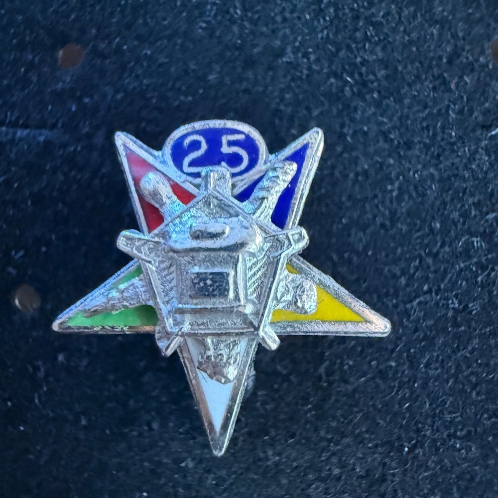 Vintage Sterling Silver OES Order of the Eastern Star 25 Year Enamel Pin Brooch